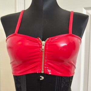 Red zip up crop top